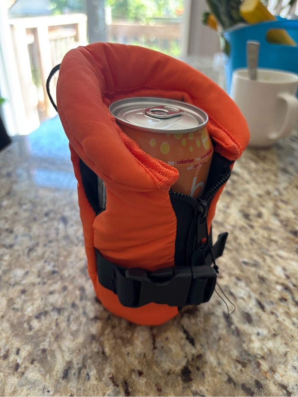 Insulated life jacket Orange Can Cooler with Buckle koozie